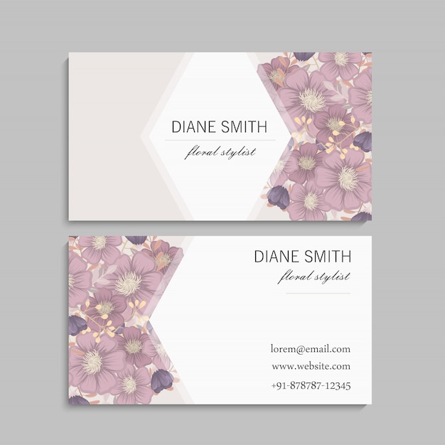 Plantilla de diseño de tarjeta de nombre de tarjeta de visita con patrón floral lindo