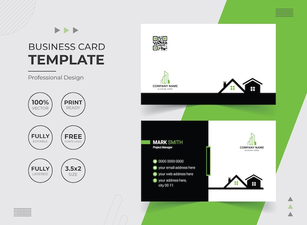 Plantilla de diseño de tarjeta de visita de agencia inmobiliaria moderna vectorial