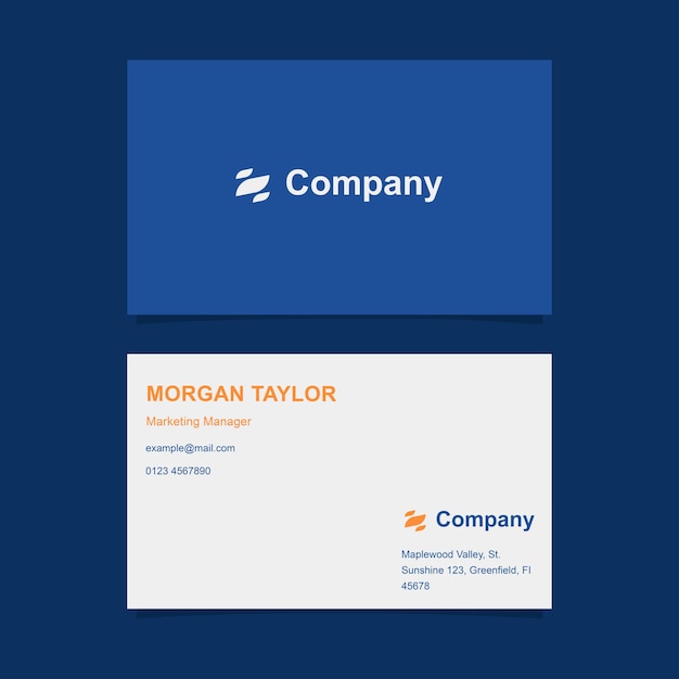plantilla de diseño de tarjeta de visita con combinación de colores azul y naranja