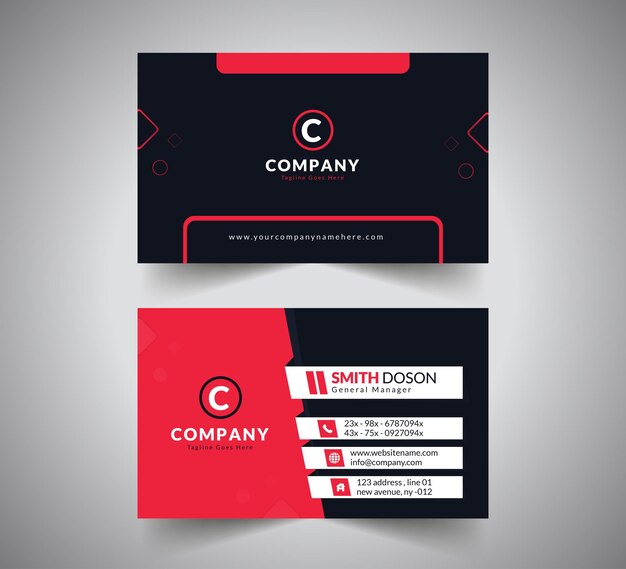 Vector plantilla de diseño de tarjeta de visita corporativa profesional creativa limpia roja y azul oscuro