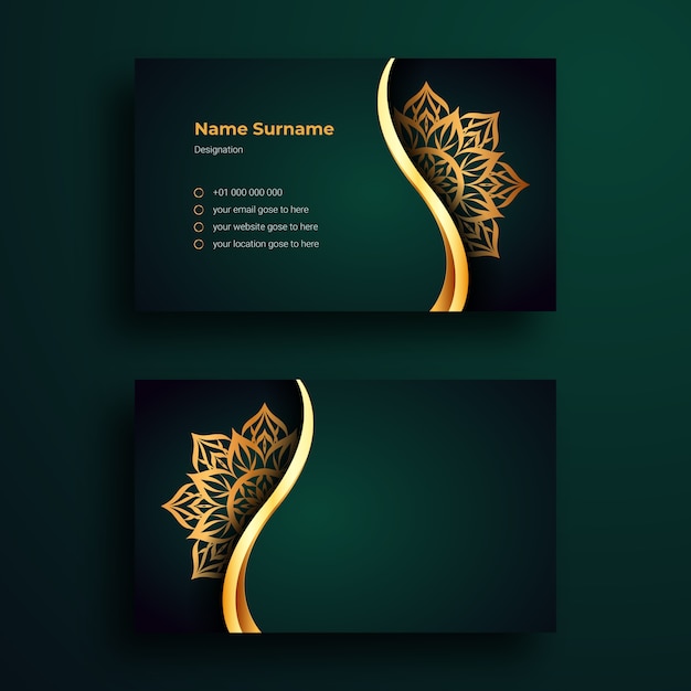 Plantilla de diseño de tarjeta de visita de lujo con fondo ornamental de lujo mandala arabesque