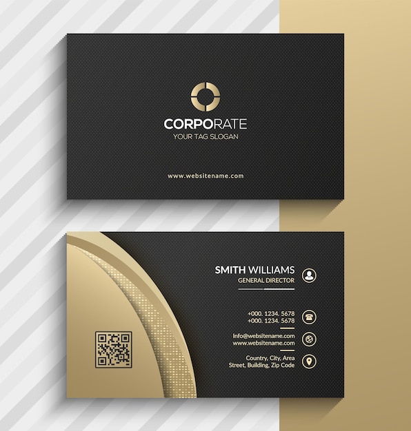 Plantilla de diseño de tarjeta de visita de lujo en negro y dorado