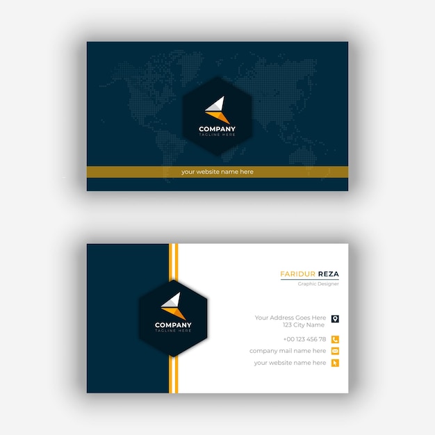 Plantilla de diseño de tarjeta de visita moderna azul y amarilla elegante profesional
