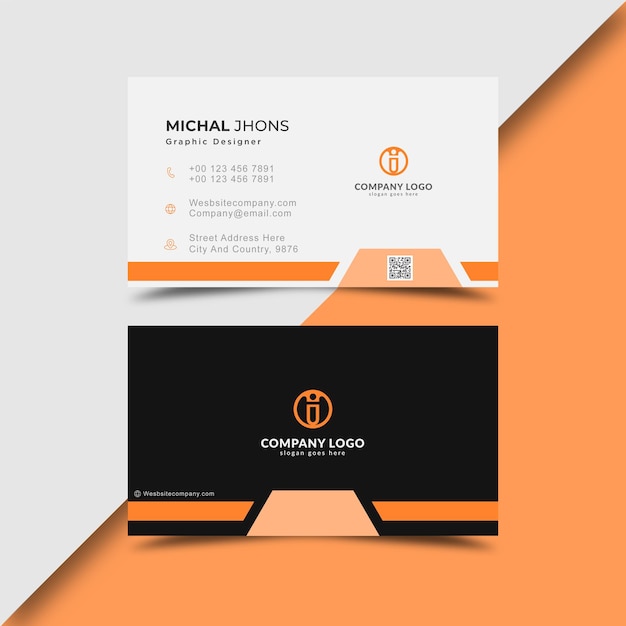 Plantilla de diseño de tarjeta de visita moderna elegante naranja y blanca profesional