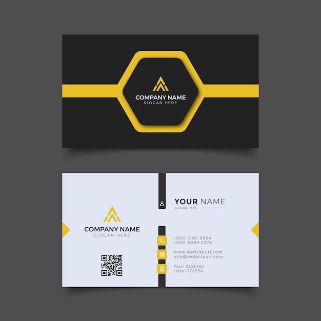 Plantilla de diseño de tarjeta de visita moderna profesional elegante negra y amarilla