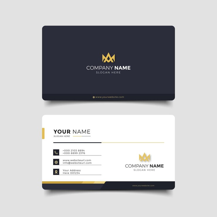 Plantilla de diseño de tarjeta de visita moderna profesional elegante en oro y blanco