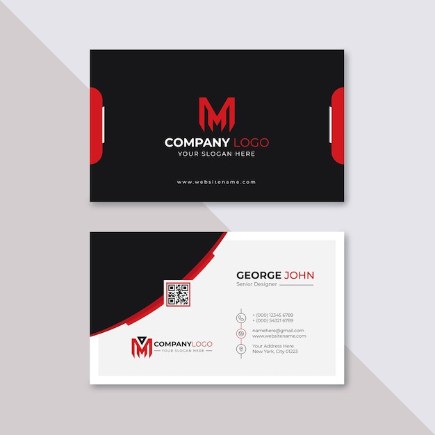 Plantilla de diseño de tarjeta de visita moderna profesional elegante en rojo y blanco