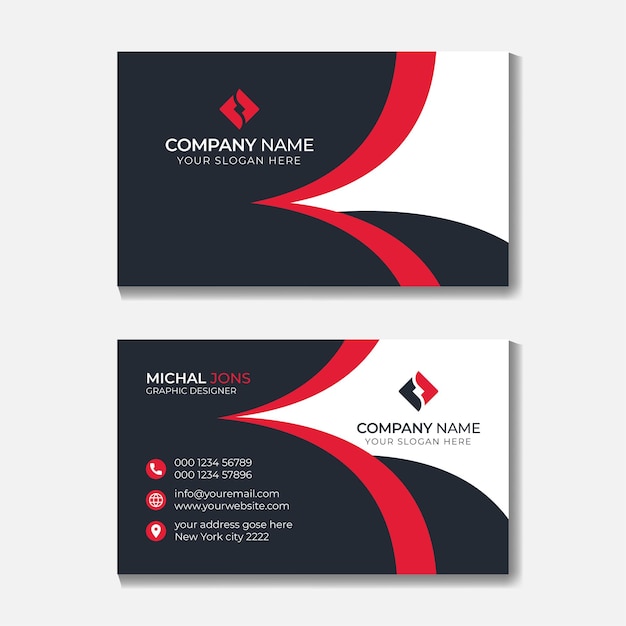 Plantilla de diseño de tarjeta de visita moderna con rojo y negro vector gratuito
