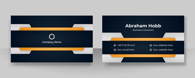 Plantilla de diseño de tarjeta de visita moderna simple naranja amarilla y blanca con estilo corporativo