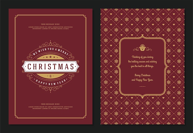 plantilla de diseño de tarjetas de felicitación de Navidad con ilustración vectorial de etiquetas de decoración