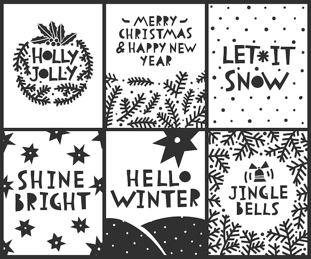 Plantilla de diseño de tarjetas de felicitación de vector de Navidad Ilustraciones dibujadas a mano Feliz Navidad saludo c
