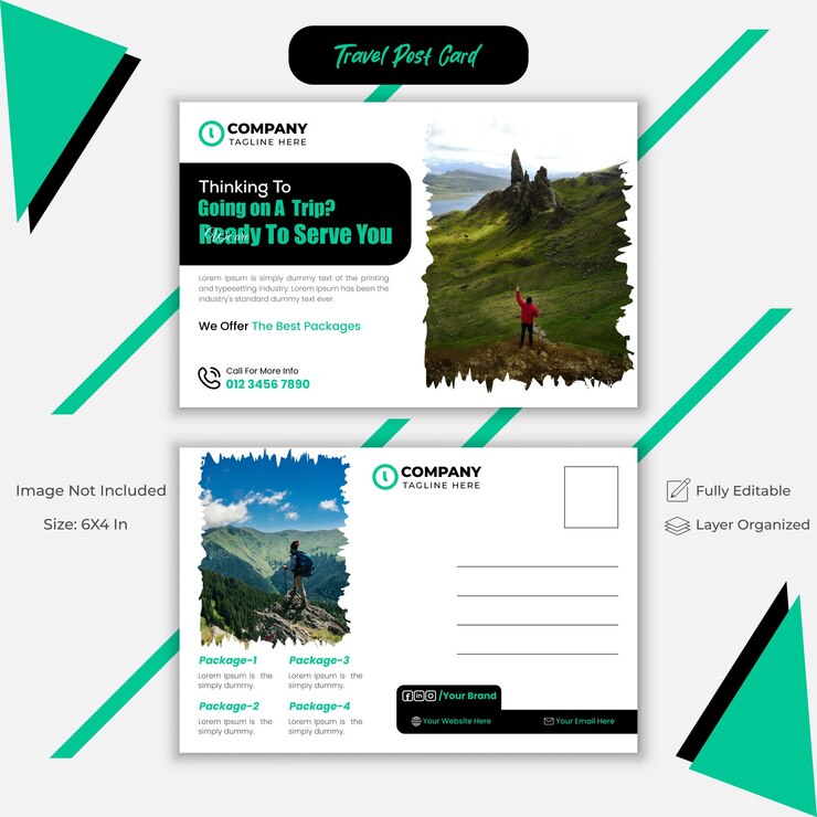 Vector plantilla de diseño de tarjetas postales profesionales de viaje