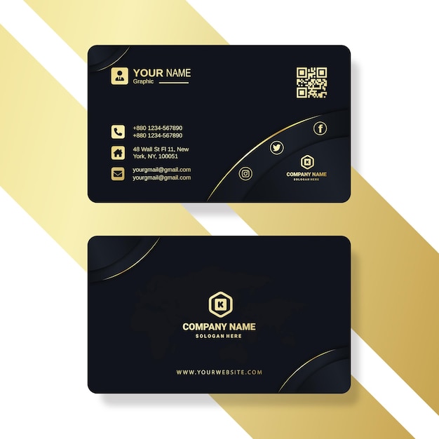 plantilla de diseño de tarjetas de visita profesionales y modernas en negro y dorado