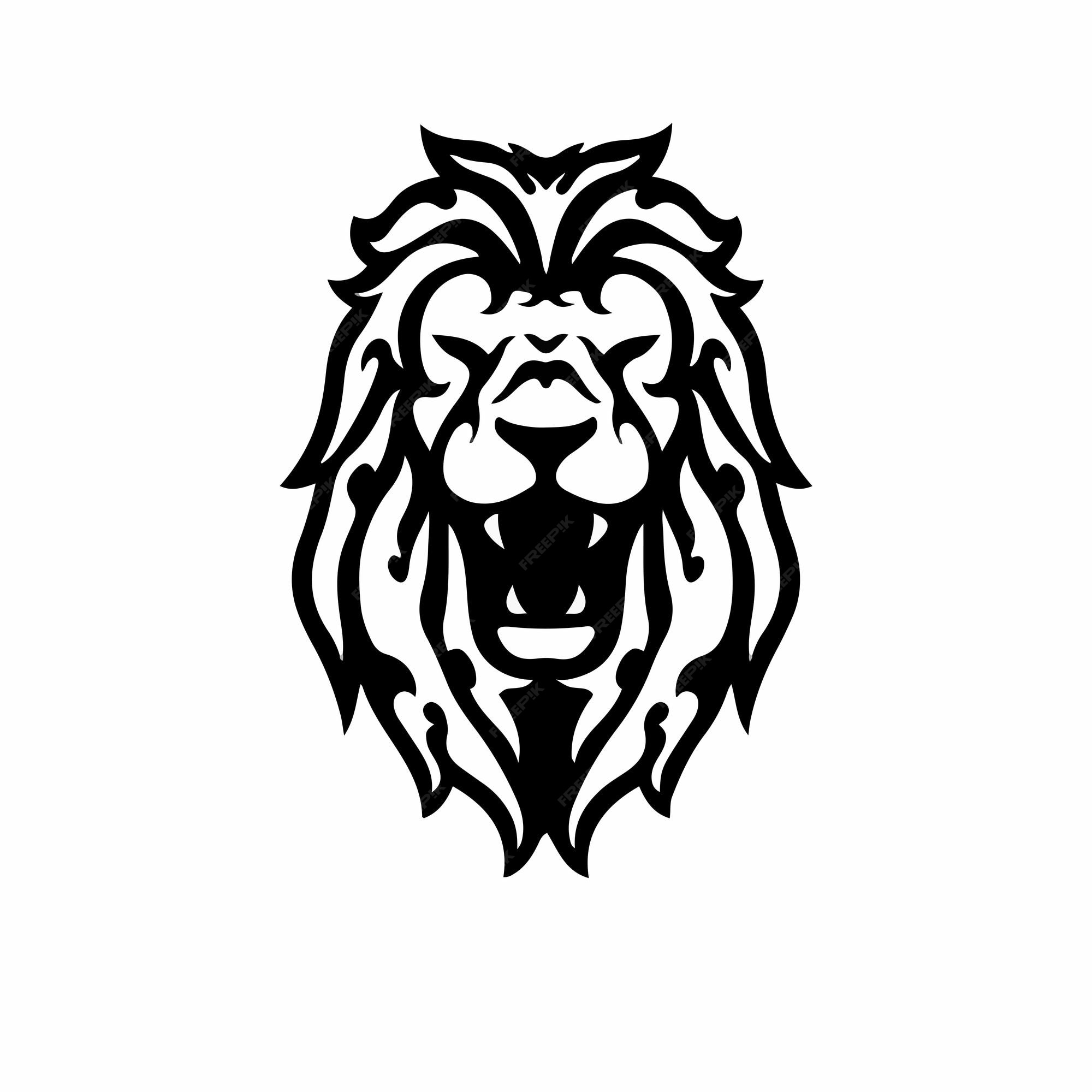 Plantilla diseño tatuaje logotipo cabeza león tribal ilustración vector  plantilla | Vector Premium