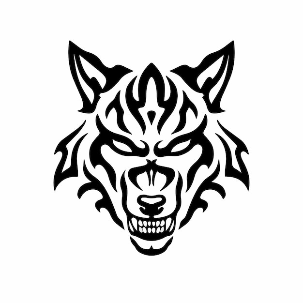 Plantilla de diseño de tatuaje de logotipo de cabeza de lobo tribal ilustración vectorial