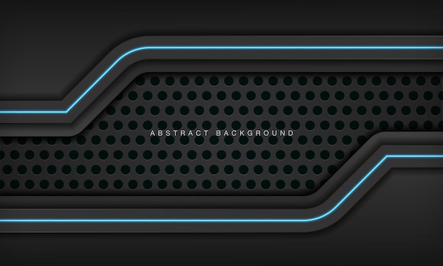 Plantilla de diseño de tecnología moderna de diseño de marco negro metálico abstracto con efecto de luz azul
