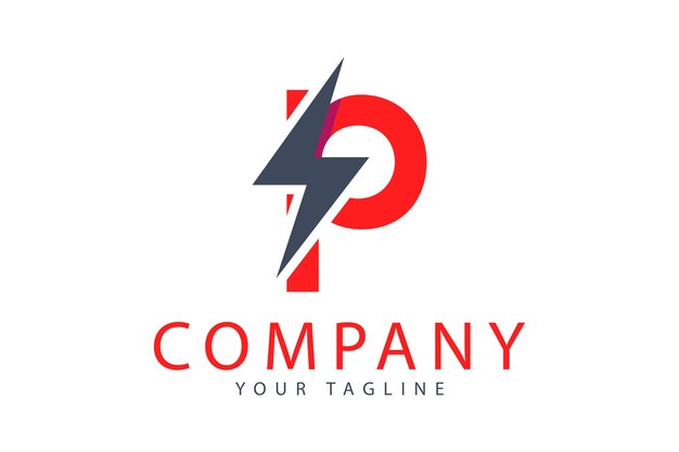 Plantilla de diseño de trueno con logo de letra p