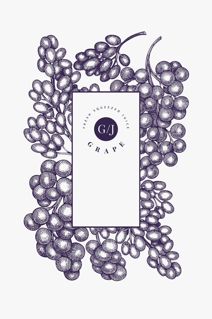 Vector plantilla de diseño de uva. dibujado a mano ilustración de baya de uva. estilo grabado retro botánico.