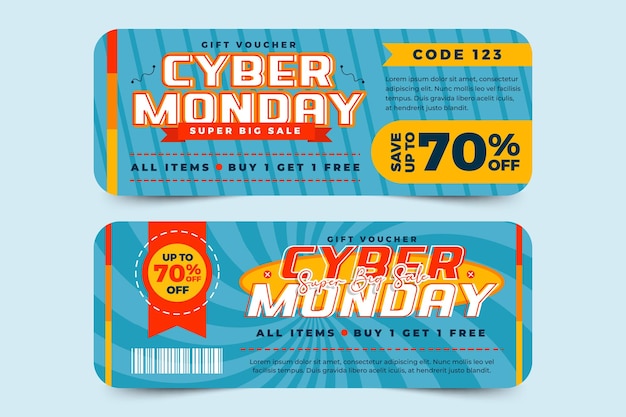 La plantilla de diseño de vale o cupón de Cyber Monday es fácil de personalizar