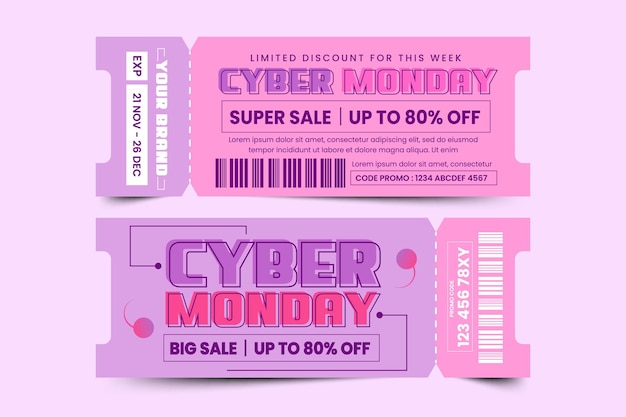 La plantilla de diseño de vale o cupón de cyber monday es fácil de personalizar