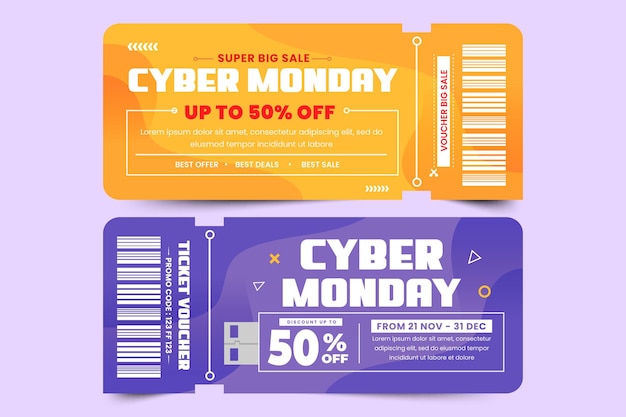 Plantilla de diseño de vale o cupón de Cyber Monday