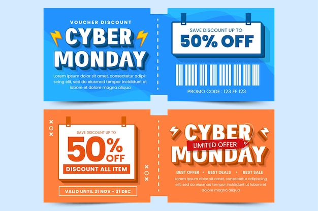 Vector plantilla de diseño de vale o cupón de cyber monday