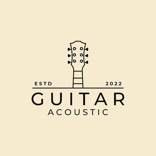 Plantilla de diseño de vector de arte de línea de logotipo clásico de guitarra