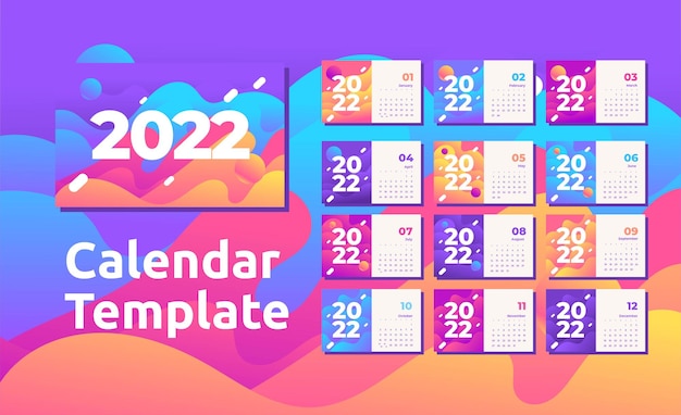 Plantilla de diseño de vector de calendario 2022