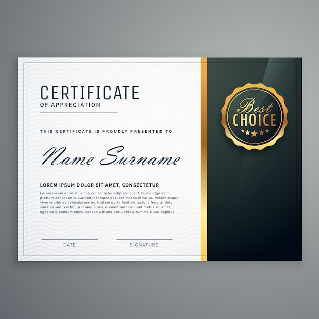 plantilla de diseño de vector de certificado negro premium