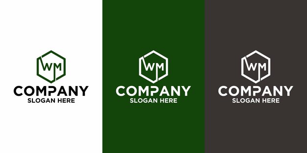 Plantilla de diseño de vector de hexágono de logotipo de letra inicial WM