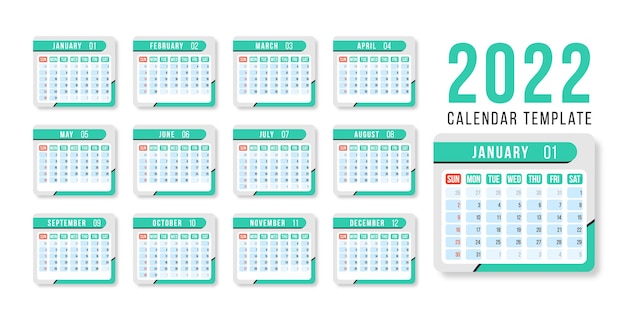 Plantilla de diseño de vector horizontal de calendario año 2022 diseño simple y limpio