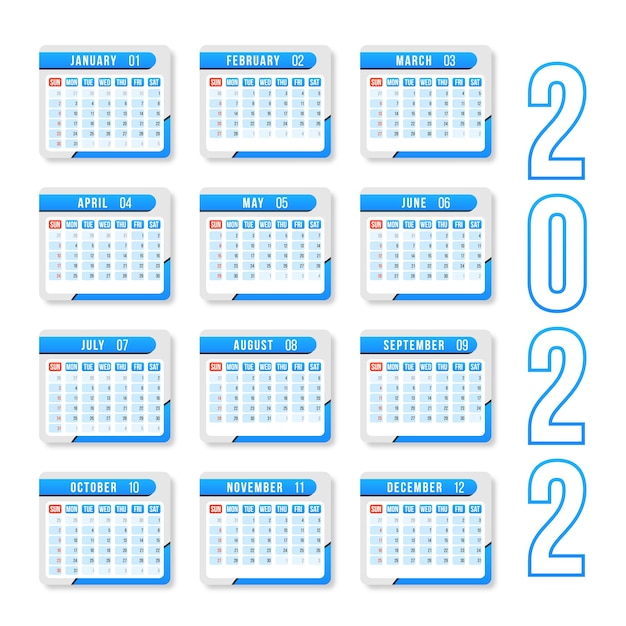 Plantilla de diseño de vector horizontal de calendario año 2022 diseño simple y limpio