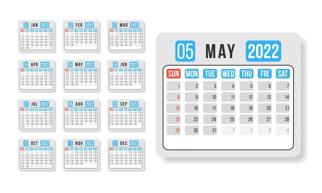 Plantilla de diseño de vector horizontal de calendario año 2022 diseño simple y limpio