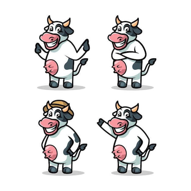 Plantilla de diseño de vector de ilustración de mascota de vaca con fondo blanco