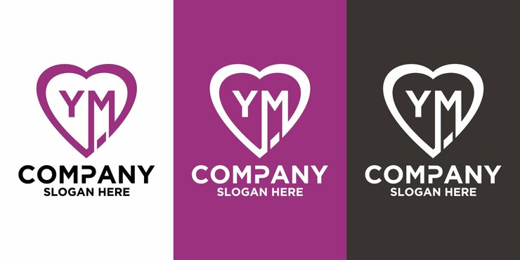 Vector plantilla de diseño de vector de logotipo de amor de letra inicial ym