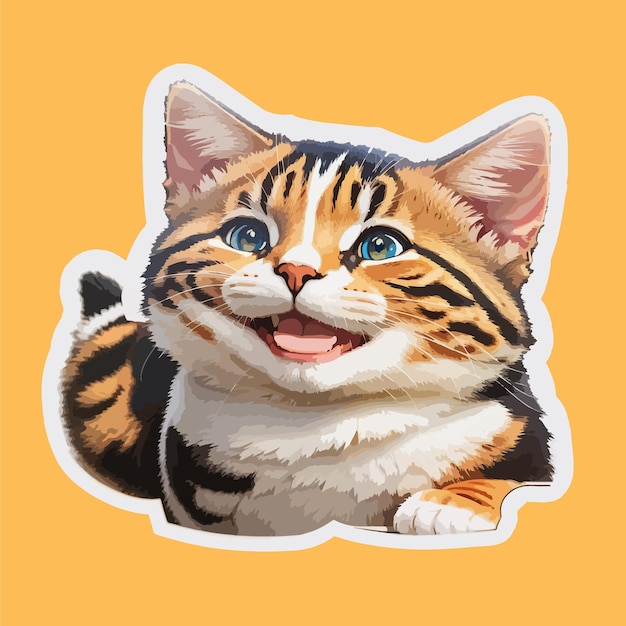 Plantilla de diseño de vector de pegatina de gato feliz