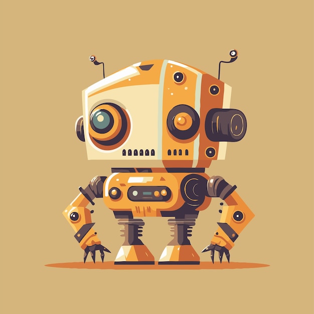 Plantilla de diseño de vector plano de mascota de logotipo de personaje de máquina de robot pequeño y divertido