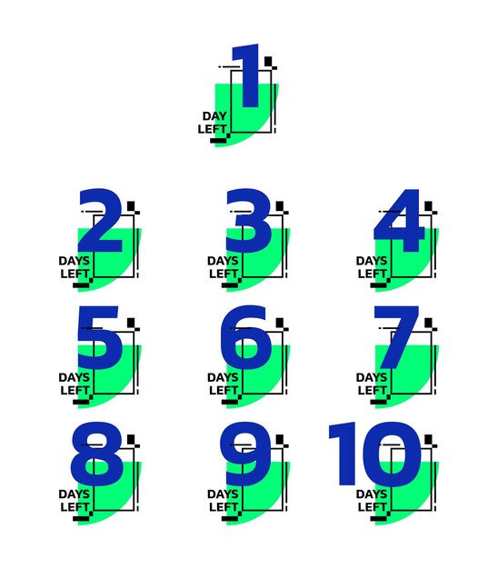 Plantilla de diseño de vector de temporizador de cuenta regresiva de color limpio y brillante con icono de número de día restante