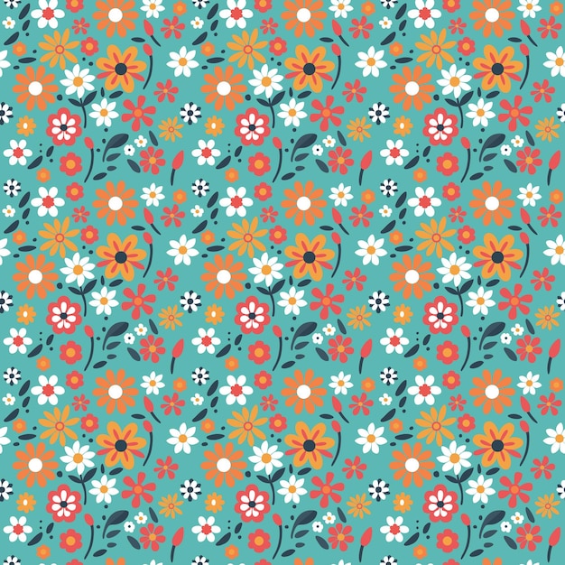 Plantilla de diseño de vectores de patrones sin fisuras de flores coloridas dibujadas a mano