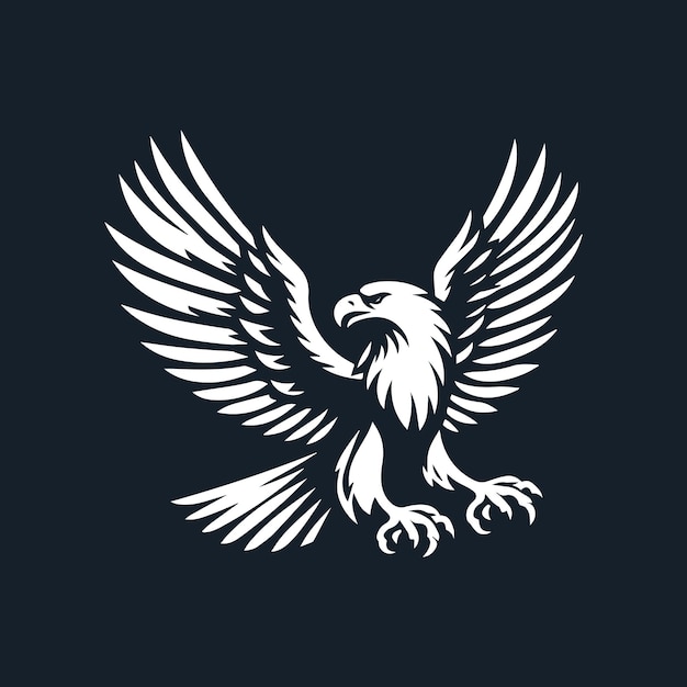 Plantilla de diseño vectorial de águila Cabeza de águila con alas aisladas en fondo oscuro