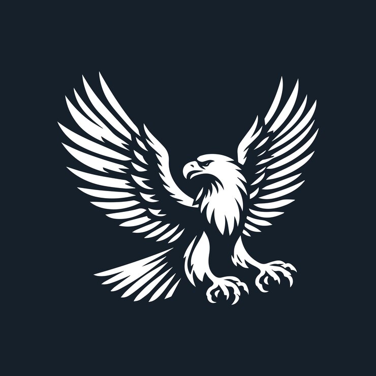 Plantilla de diseño vectorial de águila Cabeza de águila con alas aisladas en fondo oscuro