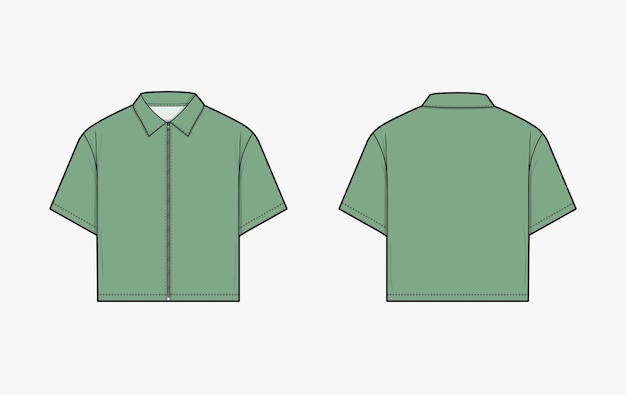 plantilla de diseño vectorial de camisa polo de manga corta ilustración de boceto técnico vista delantera y trasera