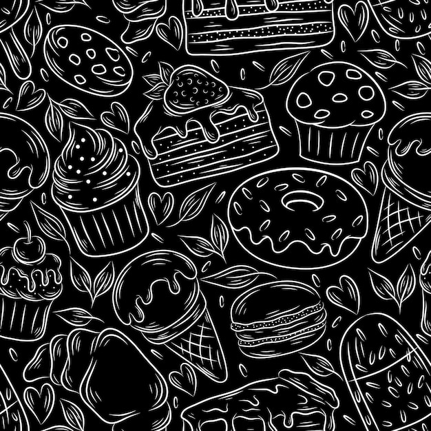 plantilla de diseño vectorial de fondo de boceto de Doodle de alimentos