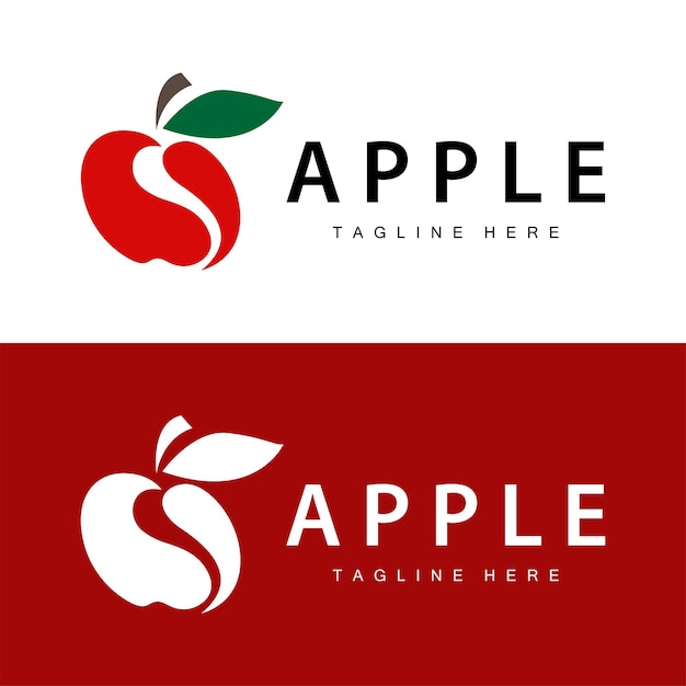 plantilla de diseño vectorial de frutas rojas frescas de logotipo de manzana