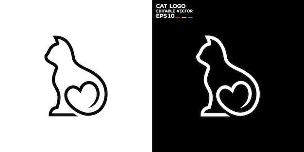 plantilla de diseño vectorial de gato un logotipo de amor mascota simpático afecto símbolo de cuidado icono creativo EPS 10