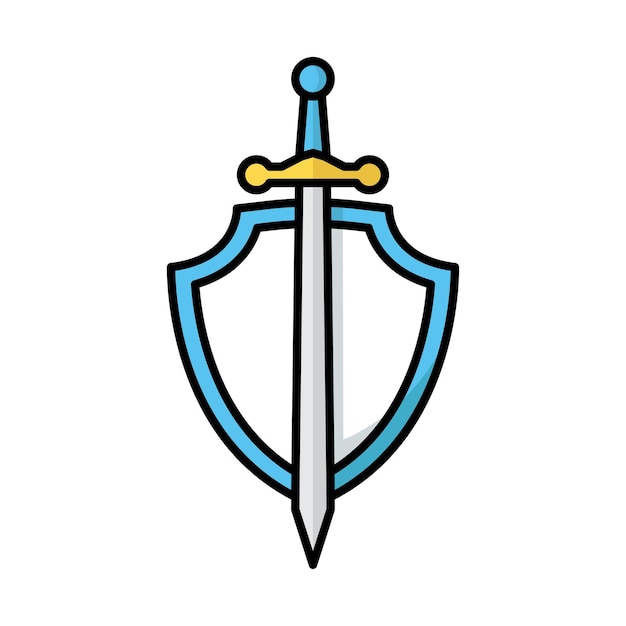 plantilla de diseño vectorial de icono de escudo y espada en fondo blanco