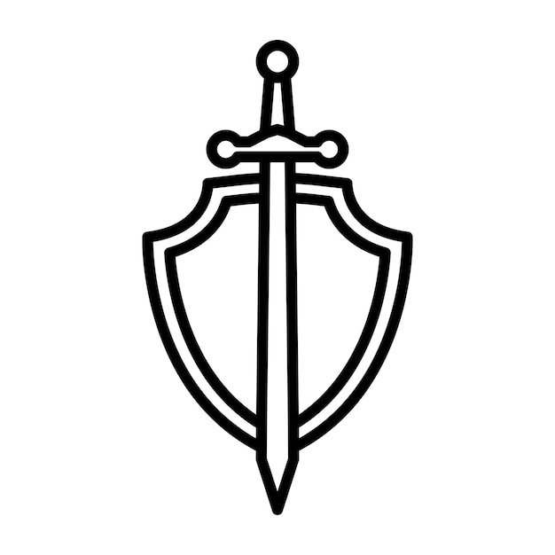 plantilla de diseño vectorial de icono de escudo y espada en fondo blanco