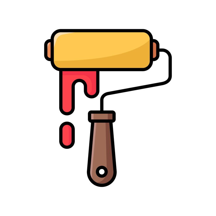Vector plantilla de diseño vectorial de icono de rodillo de pintura en fondo blanco