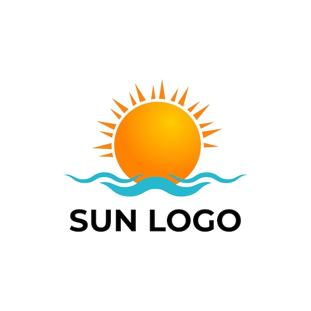 Vector plantilla de diseño vectorial de icono de sol y ondas