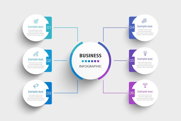 plantilla de diseño vectorial de infografía de negocios con 6 pasos o procesos de opciones